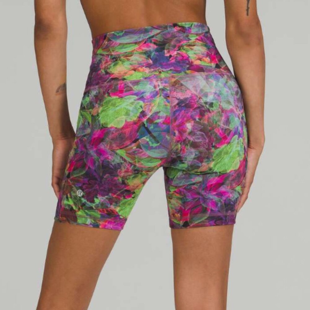 lululemon athletica High-Rise Multicolor Floral Leaf Print Bike Shorts
